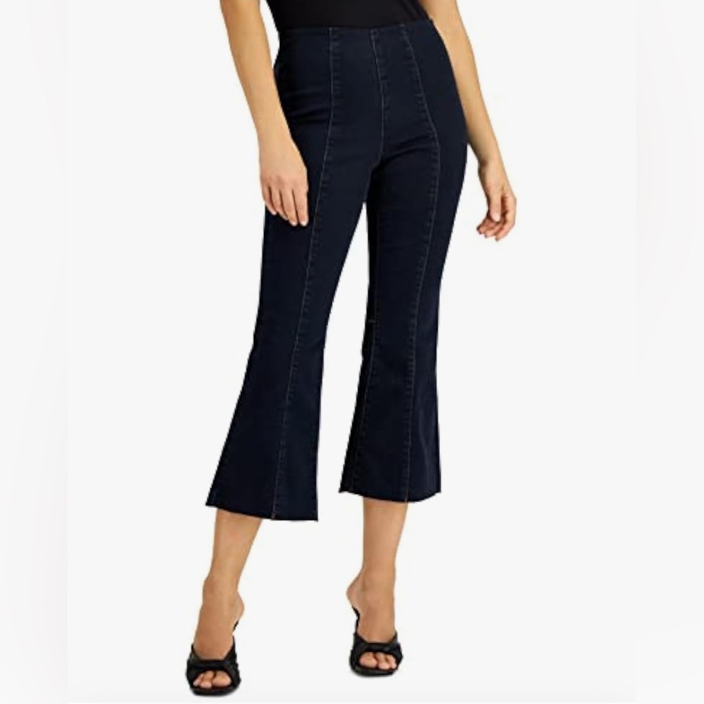 International Concepts Women's High Rise Crop Flare Pull-On Jean Blue Dark